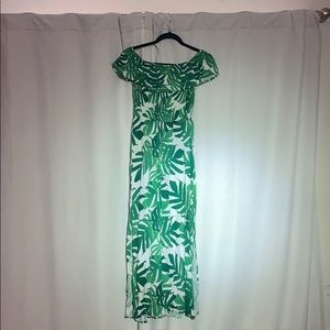 Green tropical bardot maxi dress